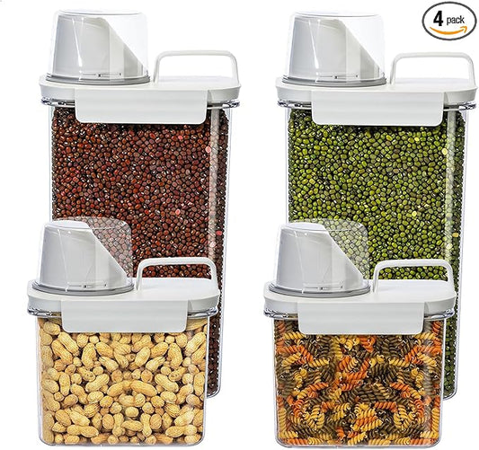 Storage Cereal Organizers Containers Sets , Food Grade BPA free PET Material Reusable，Airtight food storage containers with lids， kitchen organizers and storage Total(2 pcs 2300ml 2 pcs 1100ml)