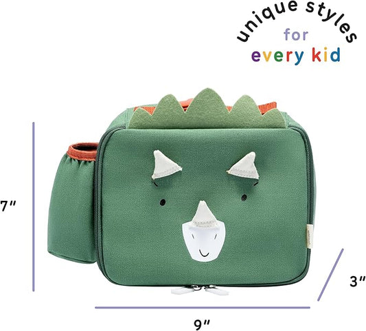 Toddler Lunch Bag for Girls and Boys, Lunch Box for Kids Ages 2–5, Fully Insulated with Padded Handle, Storage Pocket and Water Bottle Pocket, Lightweight, Easy to Clean, BPA-Free - Dinosaur
