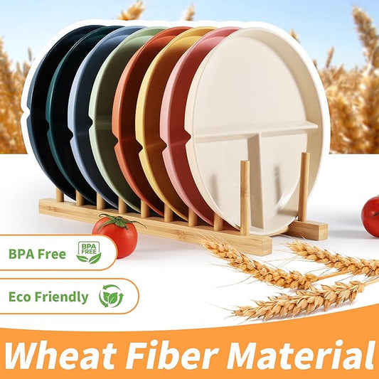 9" Unbreakable Divided Plates (8 PCS). Microwave & Dishwasher Safe! For kids & adults. Wheat straw, BPA - free. Portion control for health/weight loss. 3 -compartment, durable & smooth.