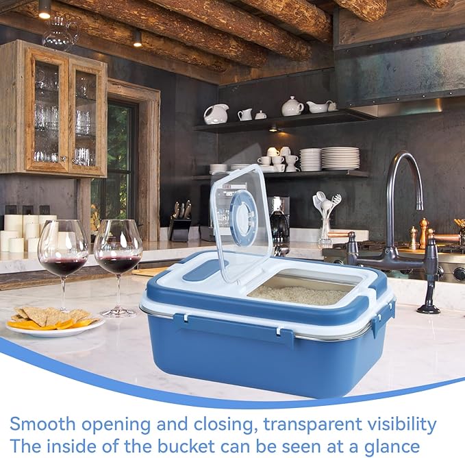 15lbs Stainless Steel Flour Storage Bin Airtight Rice Storage Container Metal Cereal Grain Dry Food Storage Boxes for Kitchen Countertop Pantry, Blue