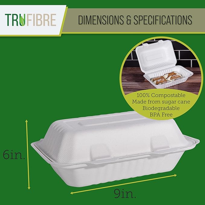 White Disposable To Go Containers with Lids, Clamshell Take Out Boxes, Bento Cakes, Desserts, Sandwiches, Party Favors, Events, 9x6 50 Pack