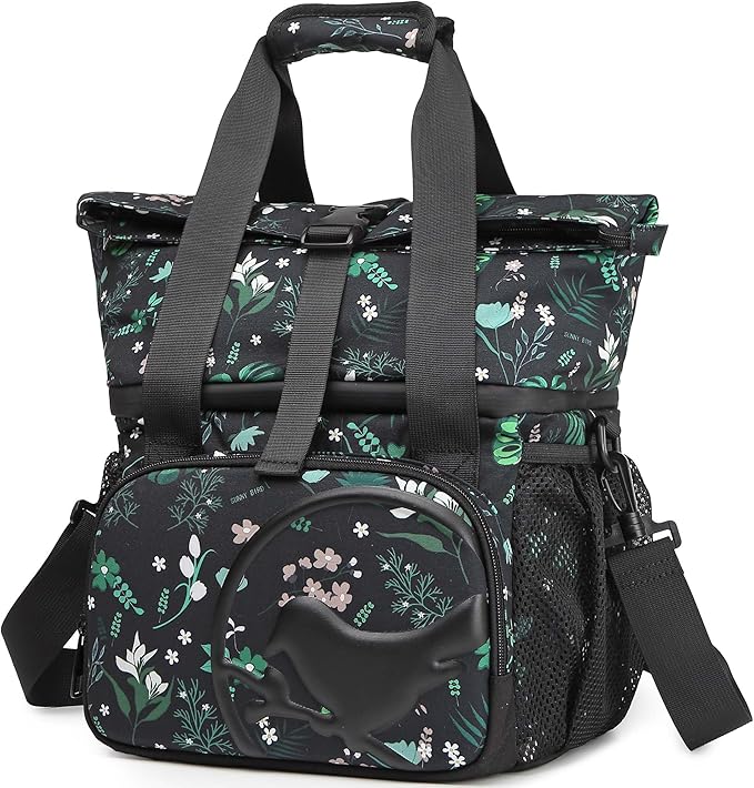 SUNNY BIRD 14L Large Insulated Lunch Bag, Leakproof and Dual Compartment Lunch Cooler Box for Women Adult and Men, Fits 21 Cans (FloralFoliage 01)