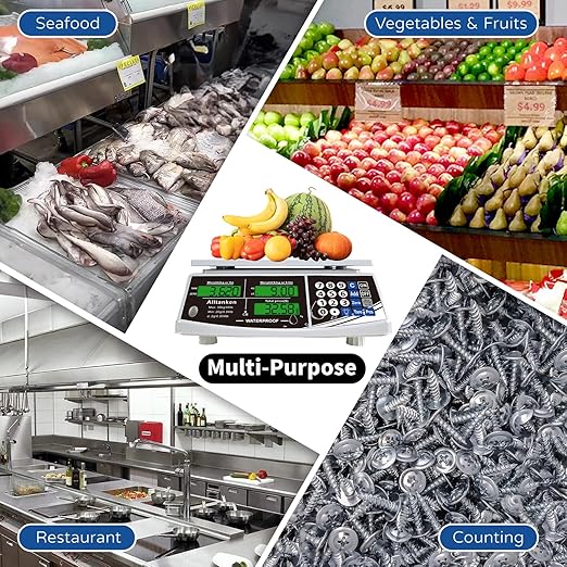 Waterproof Price Computing Scale IP68, 66lb Digital Commercial Food Meat Produce Weight Scale with Green LCD Display