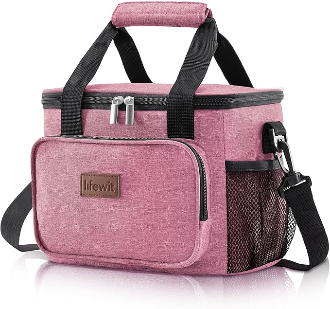 Lifewit Large Lunch Bag Insulated Lunch Box Soft Cooler Cooling Tote for Adult Men Women, Pink 12-Can (9L)