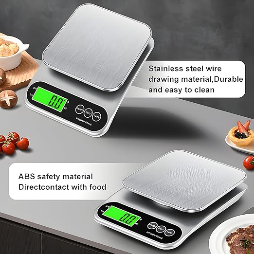 High Precision Digital Kitchen Scale 22lb/10kg - Stainless Steel, 0.1g Accuracy, Grams & Ounces, Multifunction LCD Display, Best for Food, Baking, Coffee, household small item weighing.