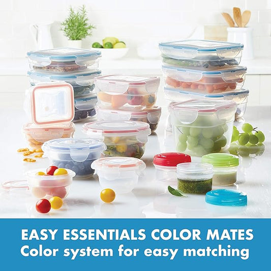 LOCK & LOCK Easy Essentials Color Mates Food Storage lids/Airtight containers, BPA Free, 36 Piece, Clear