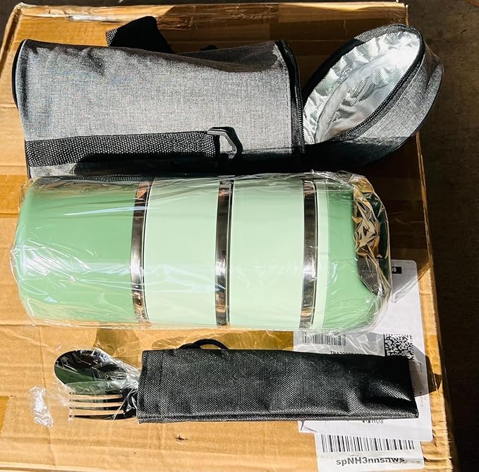 3 Tier Lunch Box 43Oz-Green Stainless Steel Stackable Lunch Box with Lunch Bag & Cutlery Set, Portable Lunchbox, Portion Control Meal Prep Togo Lunch Containers for Adults, Women, Men