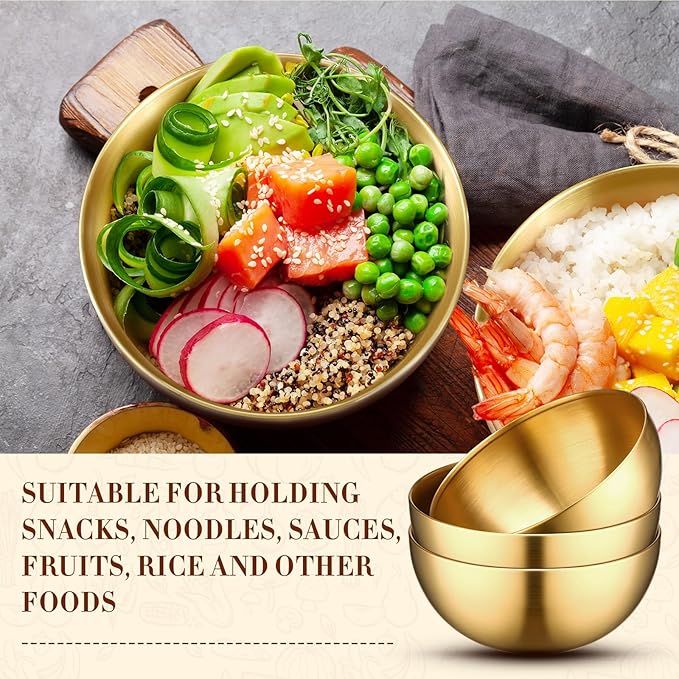 Nuogo 20 Pcs Stainless Steel Gold Mixing Bowls 30 oz Gold Esthetician Bowls for Wedding Party Facial Cereal Fruit Snack Rice Noddle Appetizer Salad Serving Cooking Baking Prepping