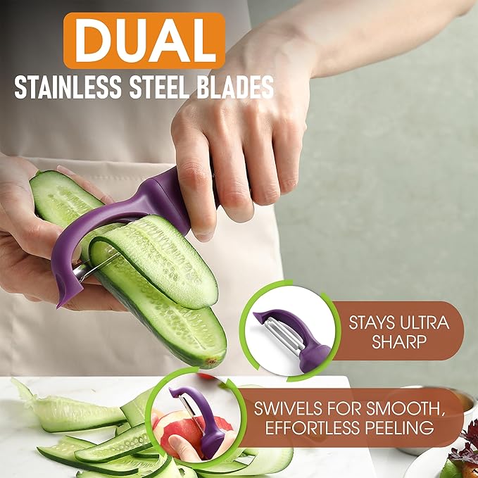 Spring Chef Premium Swivel Vegetable Peeler, Purple & Stainless Steel Magnetic Measuring Cups, Set of 7, Black - 2 Product Bundle