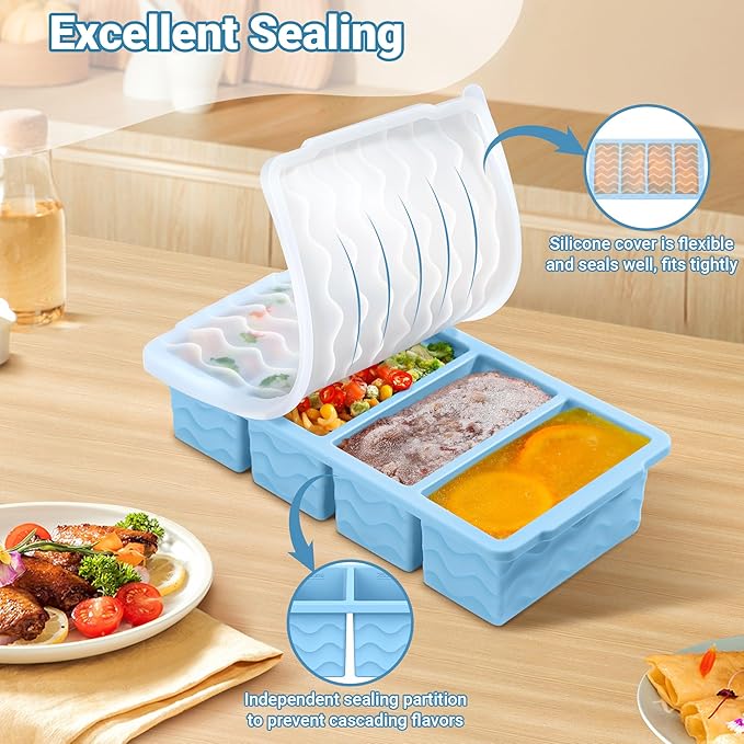 Silicone Freezer Tray for Soup with Lid – 1-Cup Soup Container Cube Style Ice Cube Trays for Freezer, Meal Prep & Food Storage, Freeze 250mL/125mL Portions – 2 Pack