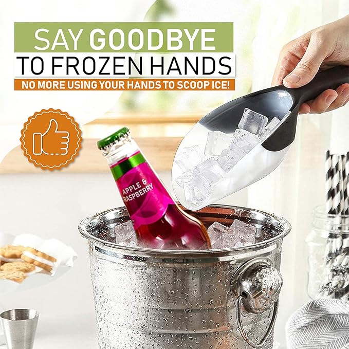Spring Chef Magnetic Ice Scoop with Soft Grip Handle, Black & Stainless Steel Round Measuring Cups, Set of 7-2 Product Bundle