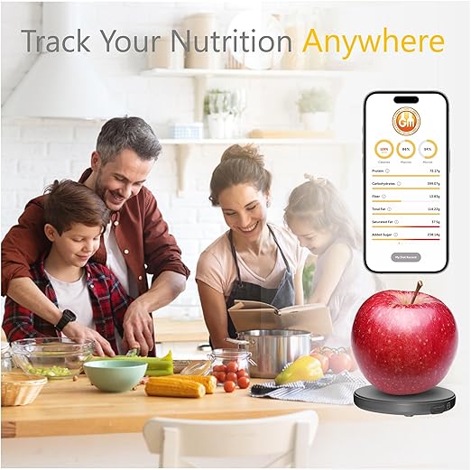 Portable Food Scale, Pocket Sized, Rechargeable. Tracks, Calories, Nutrition, Cholesterol, Micros, Macros for Weight Loss, Health, Diabetes, Meal Prep, Diet. Use with FREE Gourmetmiles App.