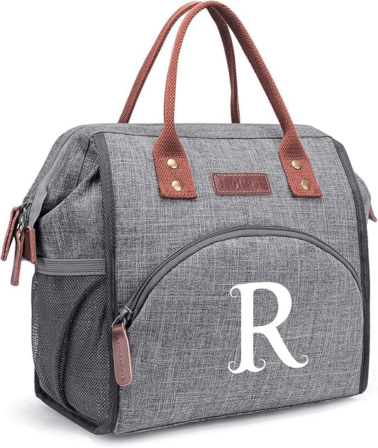 Personalized Women's Lunch Box, Insulated, Wide Open Design, Gray, 10.5"L x 6.8"W x 11.11"H