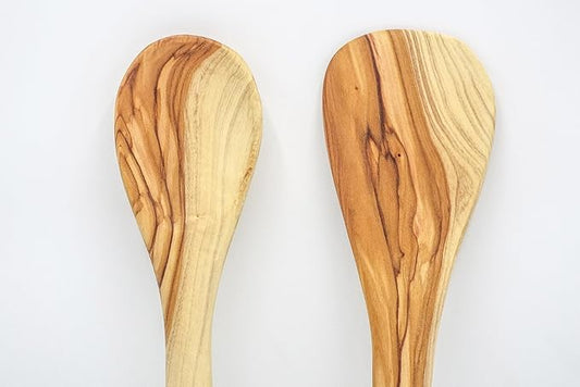 Olive Wood Spoon & Curved Spatula (10 Inch Set of 2 Pieces), Perfect for Camping & Daily Cooking Choice - Wooden Utensils, Turner/Spatula/Spoon, From Bethlehem