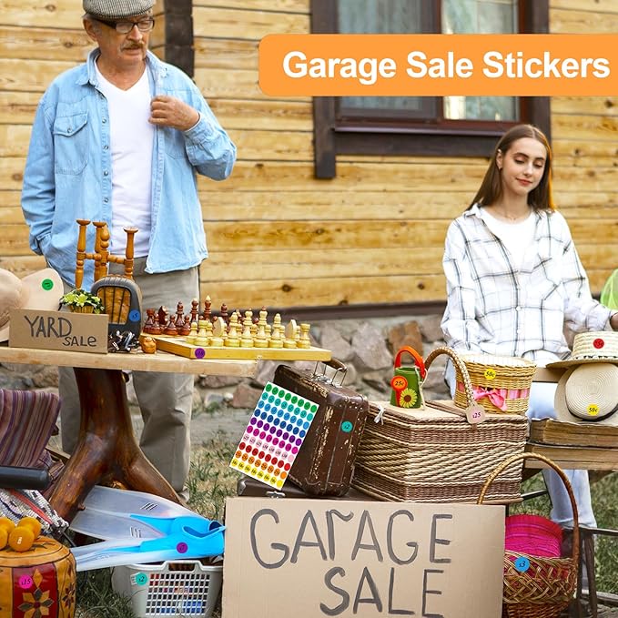 1600 PCS Round Garage Sale Stickers,3/4 Inch Pricemarker Labels, 10 Colours Price Tags,Garage Sale Price Stickers, Price Stickers for Yard Sales, Flea Markets, County Fairs & Retail Use