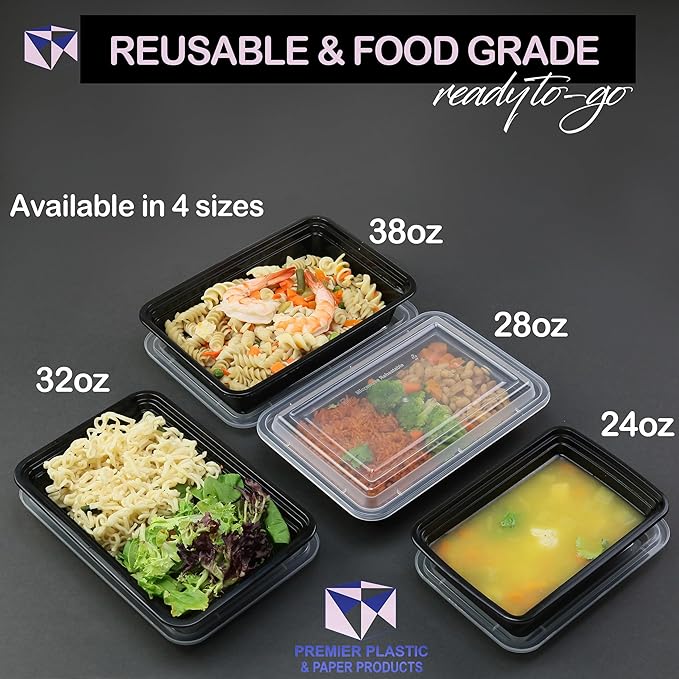 Meal Prep Containers 50 Pack - Food Storage Container with Lids, Resturaunt Take-Out Container, Durable & Airtight, Microwave & Freezer Safe for Freshness, Convenience & Organization (28oz -50 Pack)