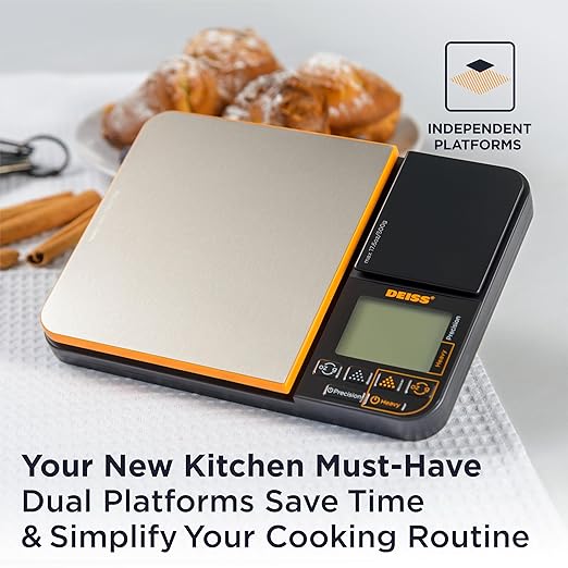 Deiss PRO Dual Platform Digital Kitchen and Food Scale - 11lb Capacity & 17.6oz Capacity Precision Kitchen Scale, Digital Scale for Baking, Cooking, Meal Prep, Food Scales Grams and Ounces