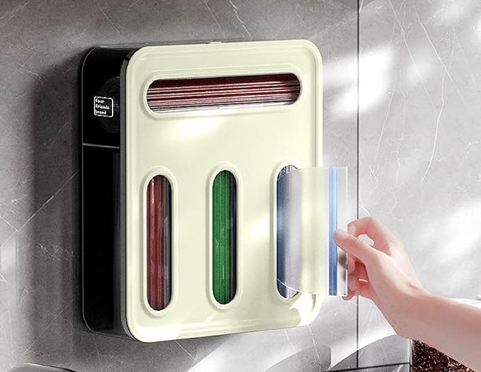 Storage Freezer Bag Organizer, Drawer or Wall Mount Kitchen Storage organizer, 4-Slots, Fits all the most common food bag sizes Gallon, Sandwich, Snack, Quart (Beige)