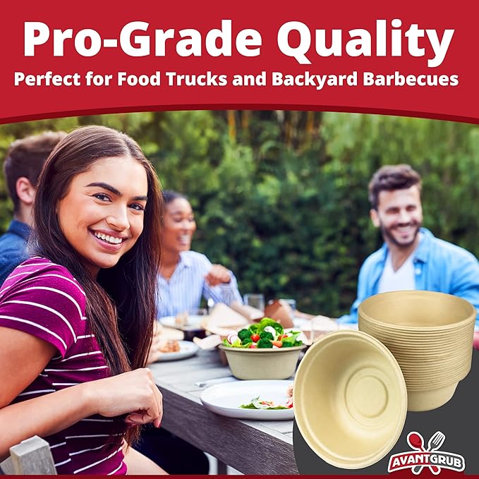 Leak-Proof, Compostable 11.5 oz Bowls 100 Pack. Sturdy, Plant-Based, Microwave Safe Sugarcane Containers for Soups, Salads, Desserts. BPA-Free, Soak-Proof Disposable Bowl for Hot or Cold Meals, Snacks