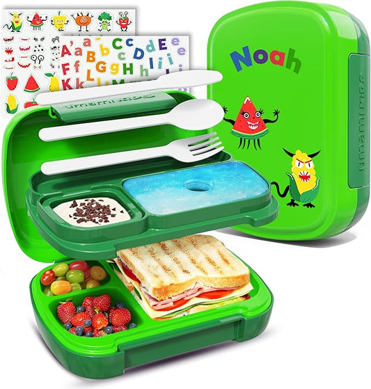 Umami All-in-1 Bento Box for Kids, Ice-pack & Utensils Included, 100% Leakproof & BPA free, Parents' favorite Lunch Box Kids (Jungle Green, 23 oz)
