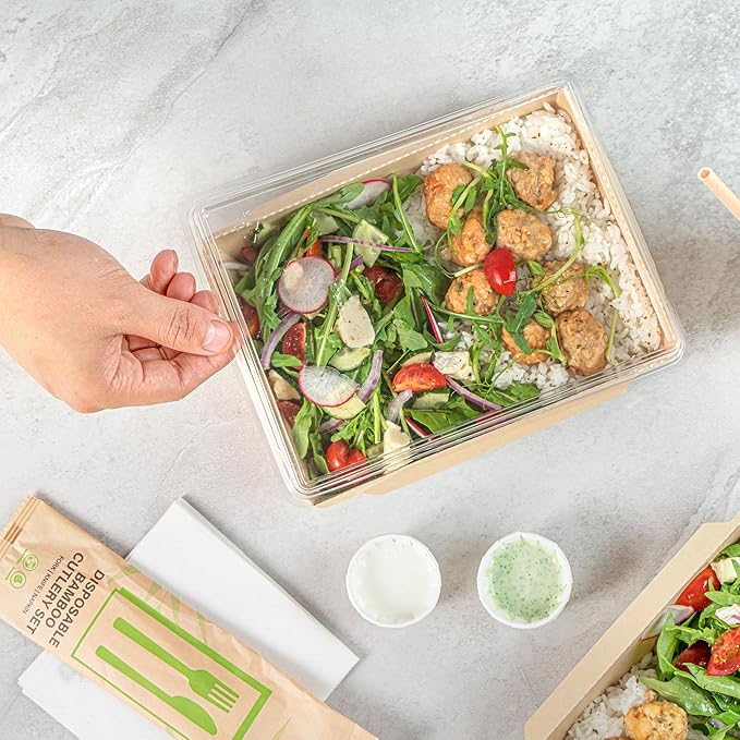 Restaurantware-Sustain 34 Ounce Sturdy Paper Take Out Boxes, 200 Disposable Take Out Food Containers - With PLA lining, Lids Sold Separately, Bamboo Paper Containers, Compostable, Click-Lock Design