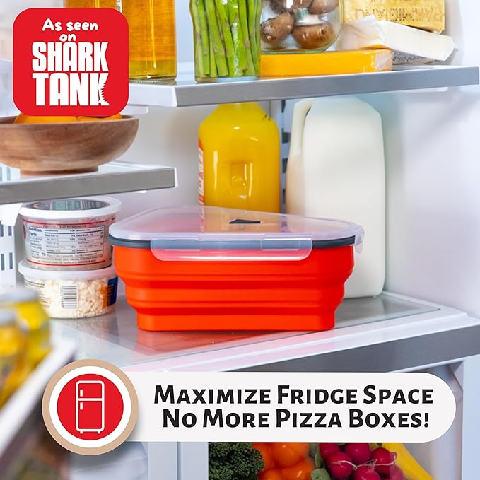 PIZZA PACK The Perfect Reusable Pizza Storage Container with 5 Microwavable Serving Trays - BPA-Free Adjustable Pizza Slice Container to Organize & Save Space, 3 Pack, Red