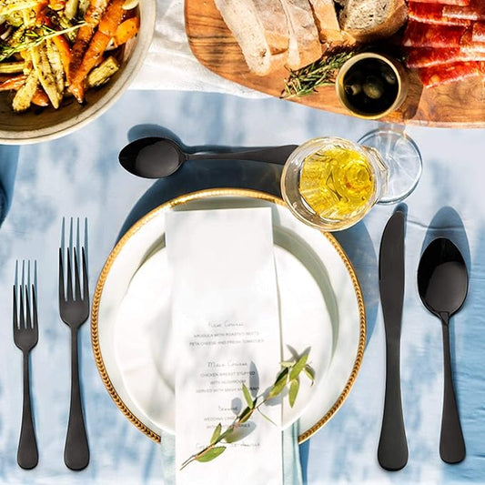 LIANYU Black Silverware Set for 2, 10-Piece Stainless Steel Cutlery Set, Includes Knives, Spoons and Forks, Mirror Polished Dining Flatware Tableware, Dishwasher Safe