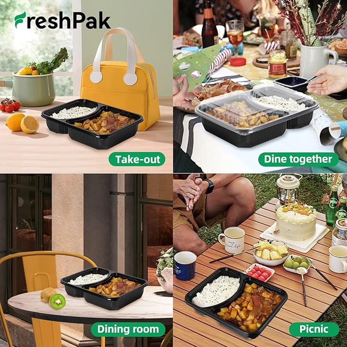Meal Prep Container, 2-Compartment 40-Pack To Go Containers with Lids Reusable BPA Free Microwave and Freezer Safe Bento Boxes Ideal for Portion Control Food Storage(40oz)