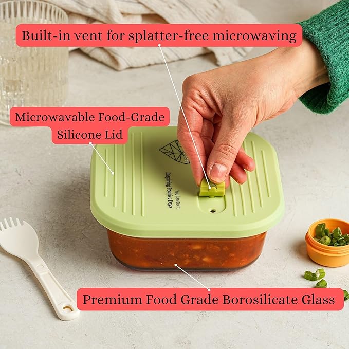AI LOVE PEACE Ultimate Microwave Cooking Set for Busy Professionals - Ramen Bowl & Glass Meal Prep Container With Dual Lids