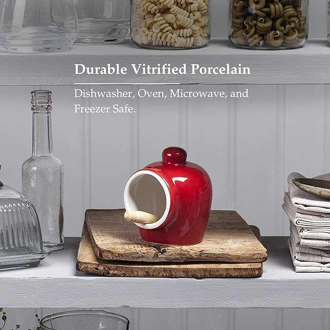 WM Bartleet & Sons 1750 T345R Traditional Porcelain Small Pig with Wooden Salt Serving Spoon-Red,9cm
