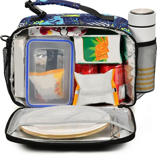 Pfrewn Lunch Bag for Women Men Grunge Motocross Blue Insulated Lunch Box Tote Large Cooler Bag for Office Picnic