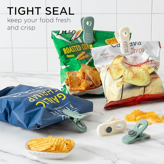 Rae Dunn Bag Clips with Magnet - Food Clips, Chip Clips, Bag Clips for Food Storage with Air Tight Seal Grip for Bread Bags, Snack Bags and Food Bags, Pack of 20, Sage