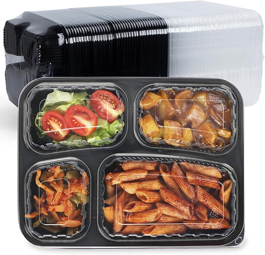 Meal Prep Container, 4 Compartment 40-Pack To Go Containers with Lids Reusable BPA Free Microwave and Freezer Safe Bento Boxes Ideal for Portion Control and Food Storage(34oz)