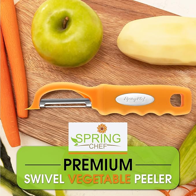 Spring Chef Premium Swivel Vegetable Peeler, Mango & Stainless Steel Magnetic Measuring Cups, Set of 7, Black - 2 Product Bundle