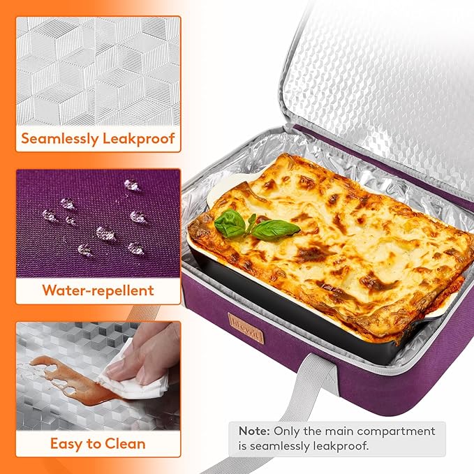 Lifewit Expandable Insulated Casserole Carrier for Hot or Cold Food, Double Decker Food Bag Lasagna Holder Carry Tote for Potluck Parties/Picnic/Cookouts, Fits 9"x13" Baking Dish, Purple