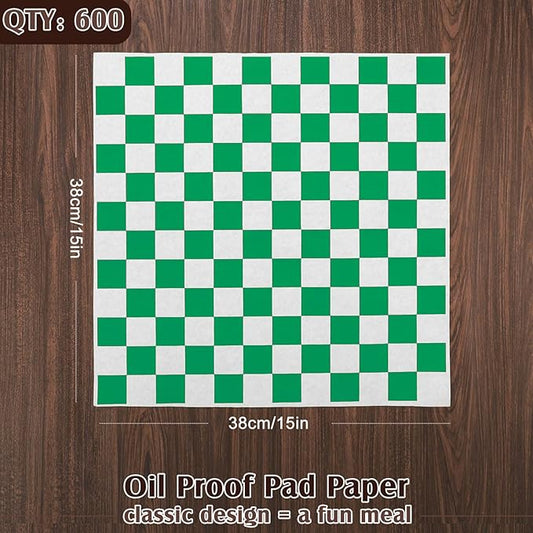 Honeydak 600 Pcs Sandwich Wrapping Paper Sheet 15x15 Checkered Food Wax Sheets Parchment Paper Basket Liner Grease Restaurant Wedding Party Supplies for Wrapping Bread Burgers(Green)