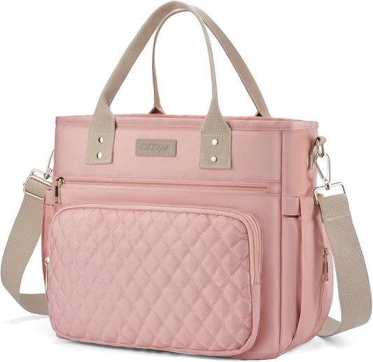 Large Women Lunch Bags for Work/Insulated Adult Lunch Box for Women/Durable Nylon Thermal Lunchbox for Womens/Leakproof Cooler Tote Bag with Storage Pocket (pink with cotton strap)