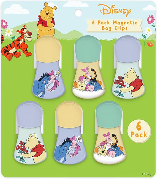 Disney Magnetic Chip Clips – Set of 6 Bag Clips for Food Storage - Mickey, Minnie, Lilo & Stitch, Winnie The Pooh – Durable Airtight Bag Chip Clips for Pantry & Fridge Use