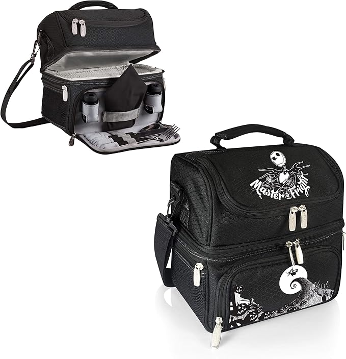 PICNIC TIME Disney Nightmare Before Christmas Jack Pranzo Lunch Bag, Insulated Lunch Box with Utensil Set, Lunch Cooler Bag, (Black), 11 x 7.5 x 12