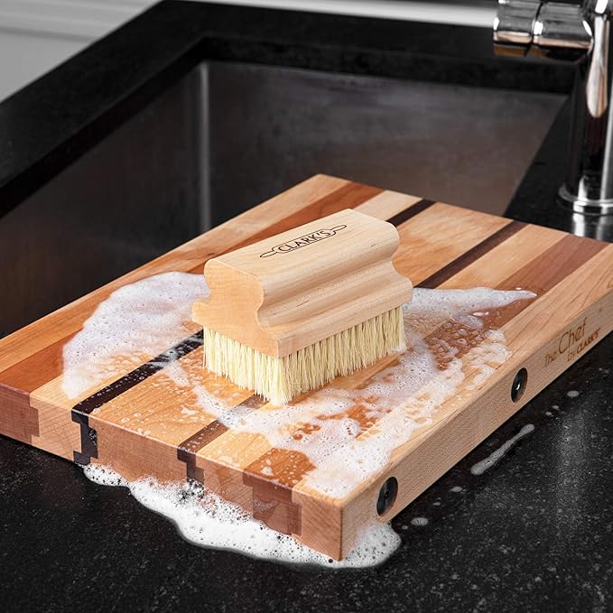 CLARK'S Cutting Board Scrub Brush - For Applying Food Grade Mineral Oil - Food Safe Wood Stain - Ideal for Wooden Butcher Blocks - Bamboo - Cast Iron - Countertops - USA Maple Construction - Food Safe