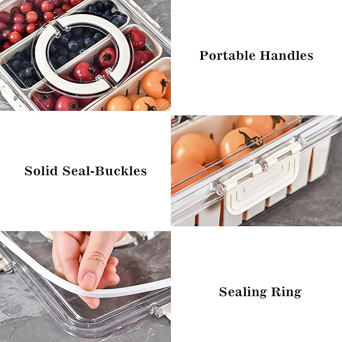 MineSign 2Pack Divided Snackle Box with Lids Stackable Food Serving Tray for Fruit&Veggie Plastic Fridge Storage Container for Pantry Freezer Clear Snack Box for Meal Prep Candy Nuts Spice