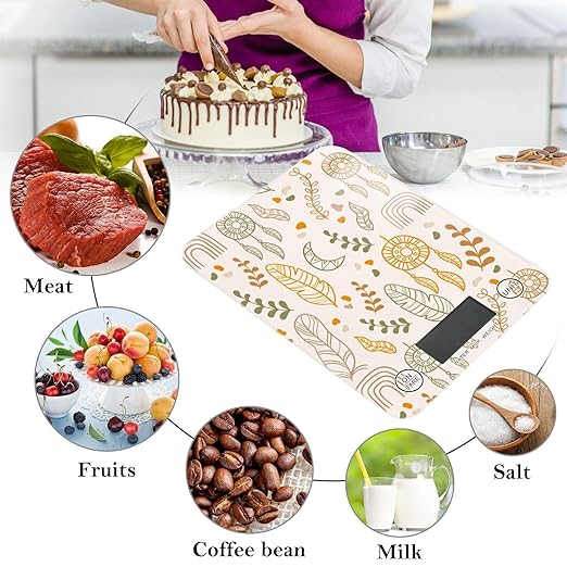 Food Scale Kitchen Scale for Baking Cooking Digital Food Weighing Measuring Scale Small Waterproof Electric Food Scale Boho Leaves Dreamcatcher