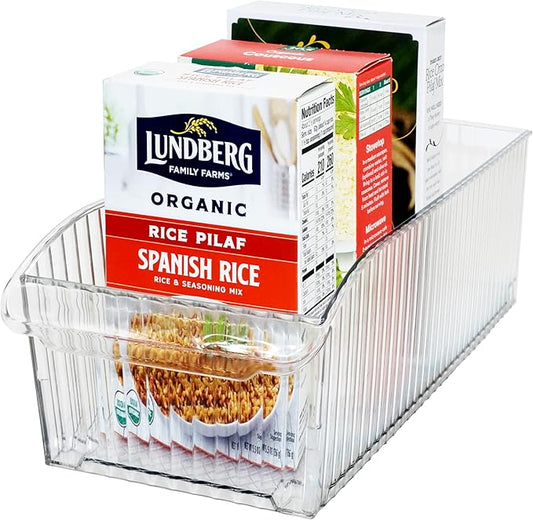 Oggi Easy Glide Fluted Storage Bin with Wheels - Clear, Ideal for Kitchen Organization, Pantry Storage, Fridge Organizing, Cabinet Storage - 14x6