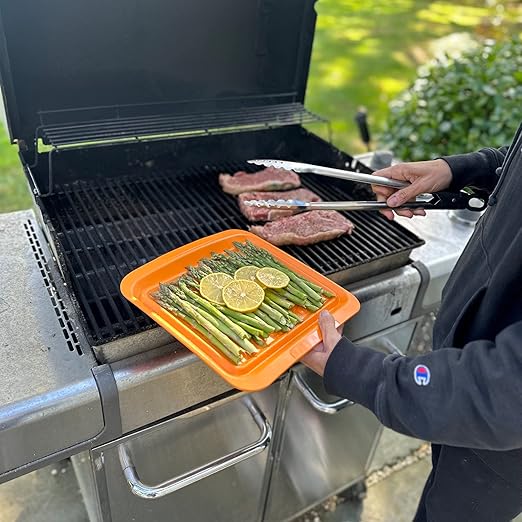Outset Grill Prep Trays, Set of 2 Small Trays, 10.5" x 10.5", Orange and Black