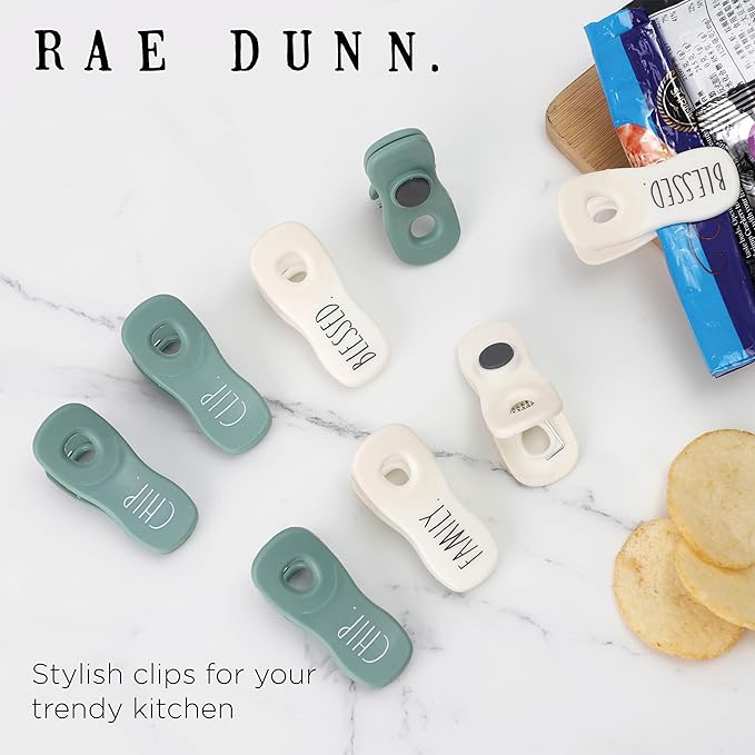 Rae Dunn Bag Clips with Magnet - Food Clips, Chip Clips, Bag Clips for Food Storage with Air Tight Seal Grip for Bread Bags, Snack Bags and Food Bags, Pack of 20, Sage