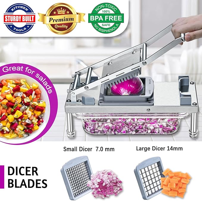 Stainless steel Vegetable Chopper, Veggie Chopper With 8 Blades, Onion Dicer with Container, Food Cutter & Grater Mandoline Slicer