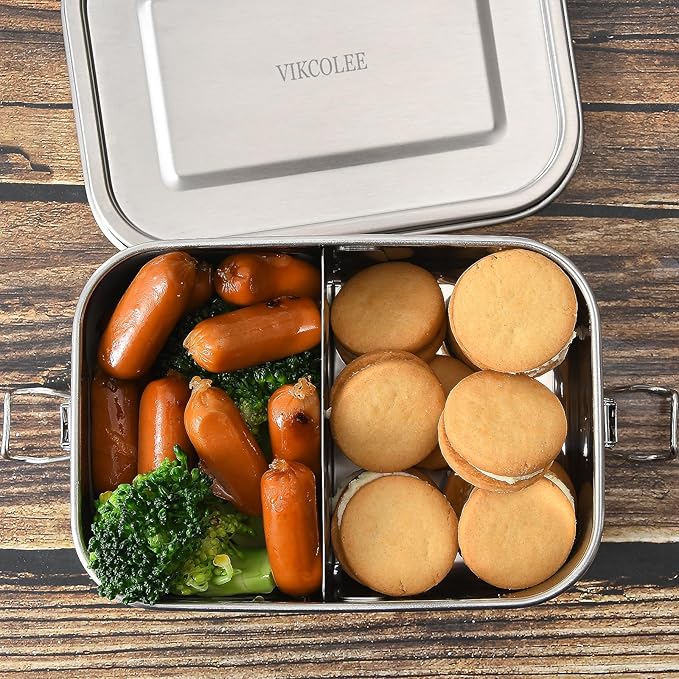 Stainless Steel Bento Box, Metal Lunch Food Container, 800ML Bento Lunch Box for Kids or Adults with Lockable Clips to Leak Proof - BPA-Free - Dishwasher Safe