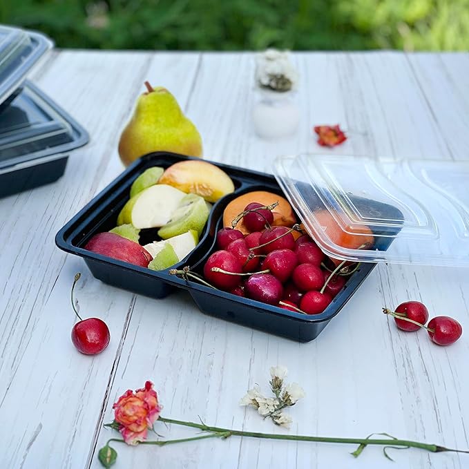 Comfy Package [28 oz - 50 Count 2 Compartment Meal Prep Containers Reusable - Microwaveable, Dishwasher and Freezer Safe, BPA-Free, Portion Control and Convenience Food Storage with Lids, Stackable