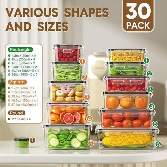60 Pcs Large Food Storage Containers with Lids Airtight, Total 736.8OZ Stackable Kitchen Organization Set, BPA-Free Plastic Meal Prep Container with Labels & Marker Pen
