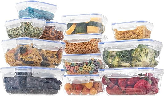 Superio Plastic Food Storage Container Set, BPA Free, Sealed Containers with Airtight Lids for Pnatry, Cupboard, and Fridge- Microwave and Dishwasher Safe (10) (12_Pack)